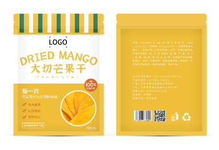 黄色简约竖条芒果干包装袋设计