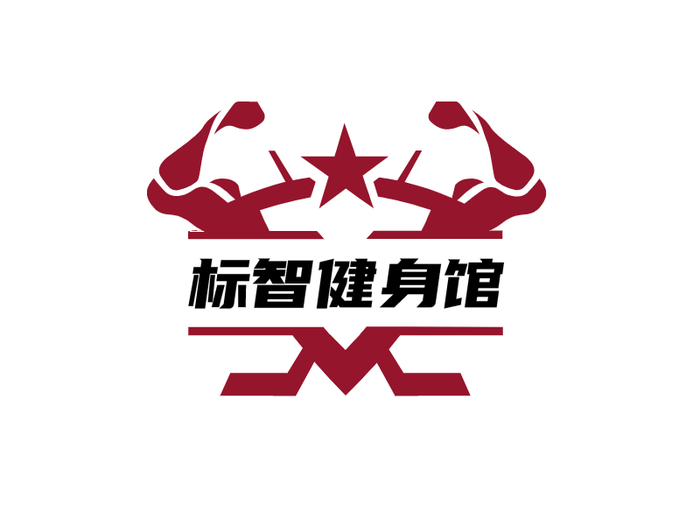 红色创意肌肉健身徽章造型logo设计