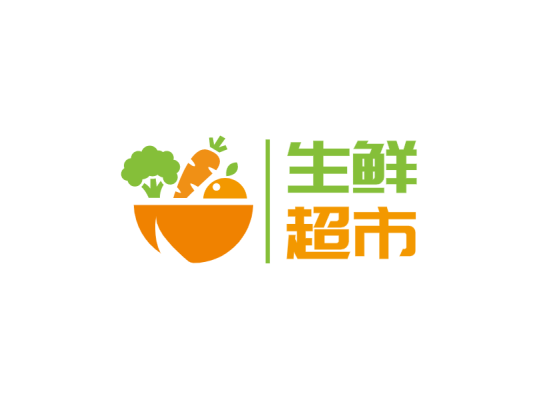 橙色扁平简约水果蔬菜生鲜超市店铺logo设计