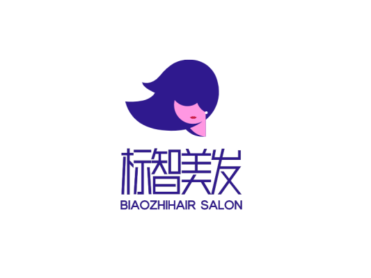 紫色创意人物美发logo设计