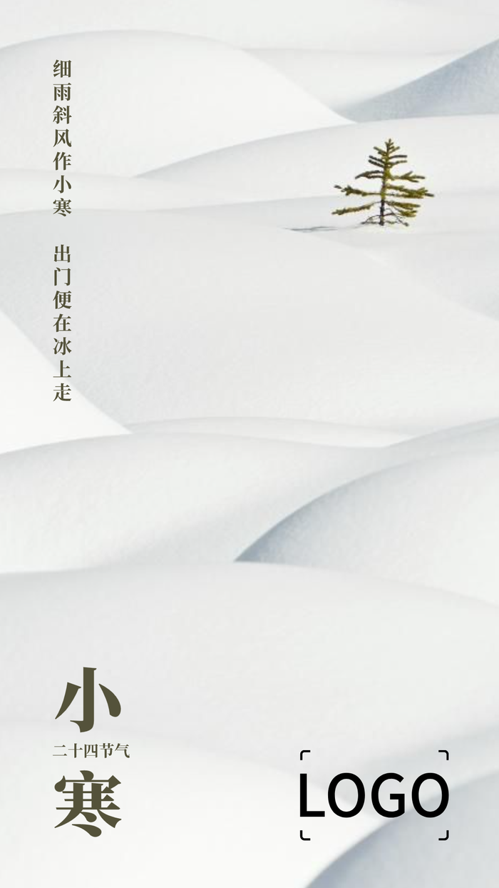 简约雪景日签节气小寒问候手机海报