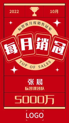 红色简约销售冠军 奖励鼓舞 手机海报设计